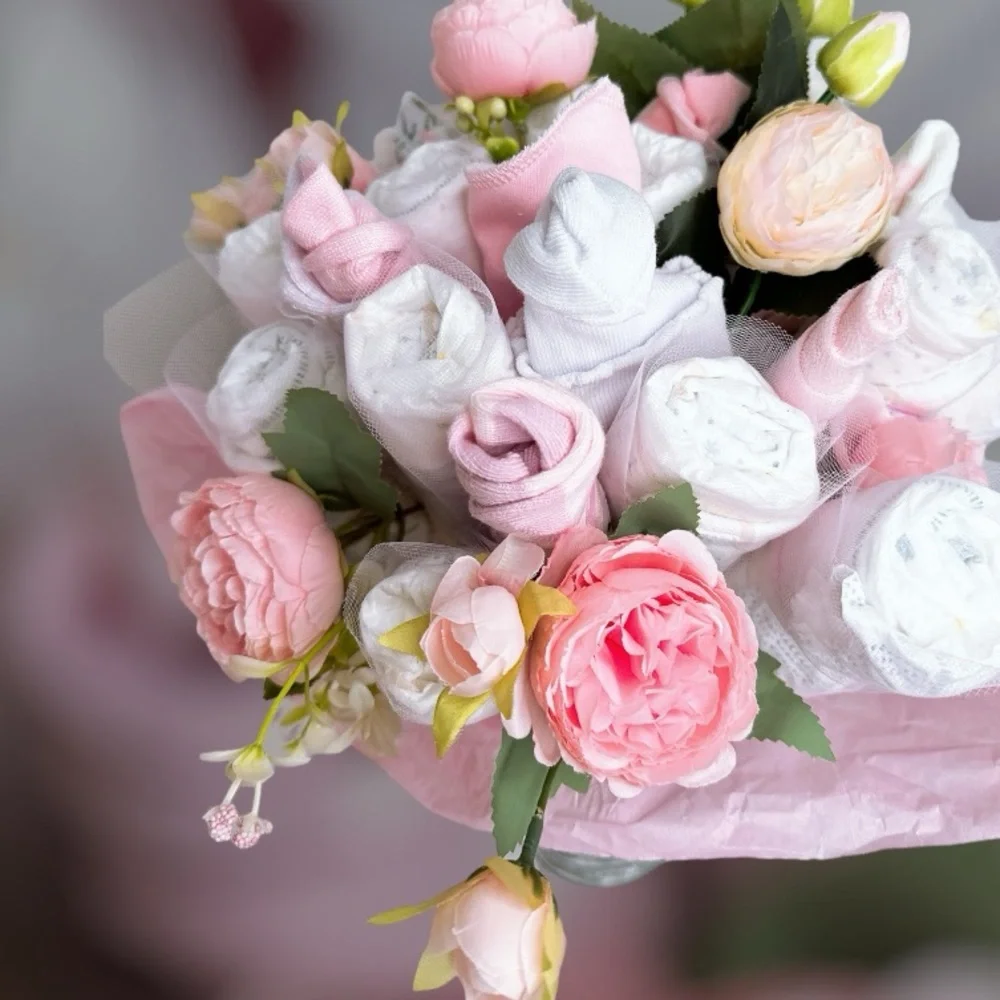 Diapers Peonies Flowers Bouquet, Baby Shower Gift